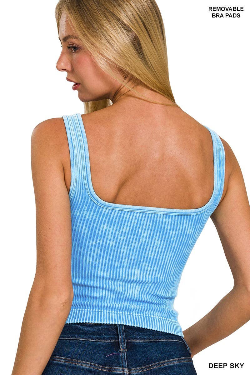 Blair Washed Seamless Rib Crop Tank w/ Removable Bra