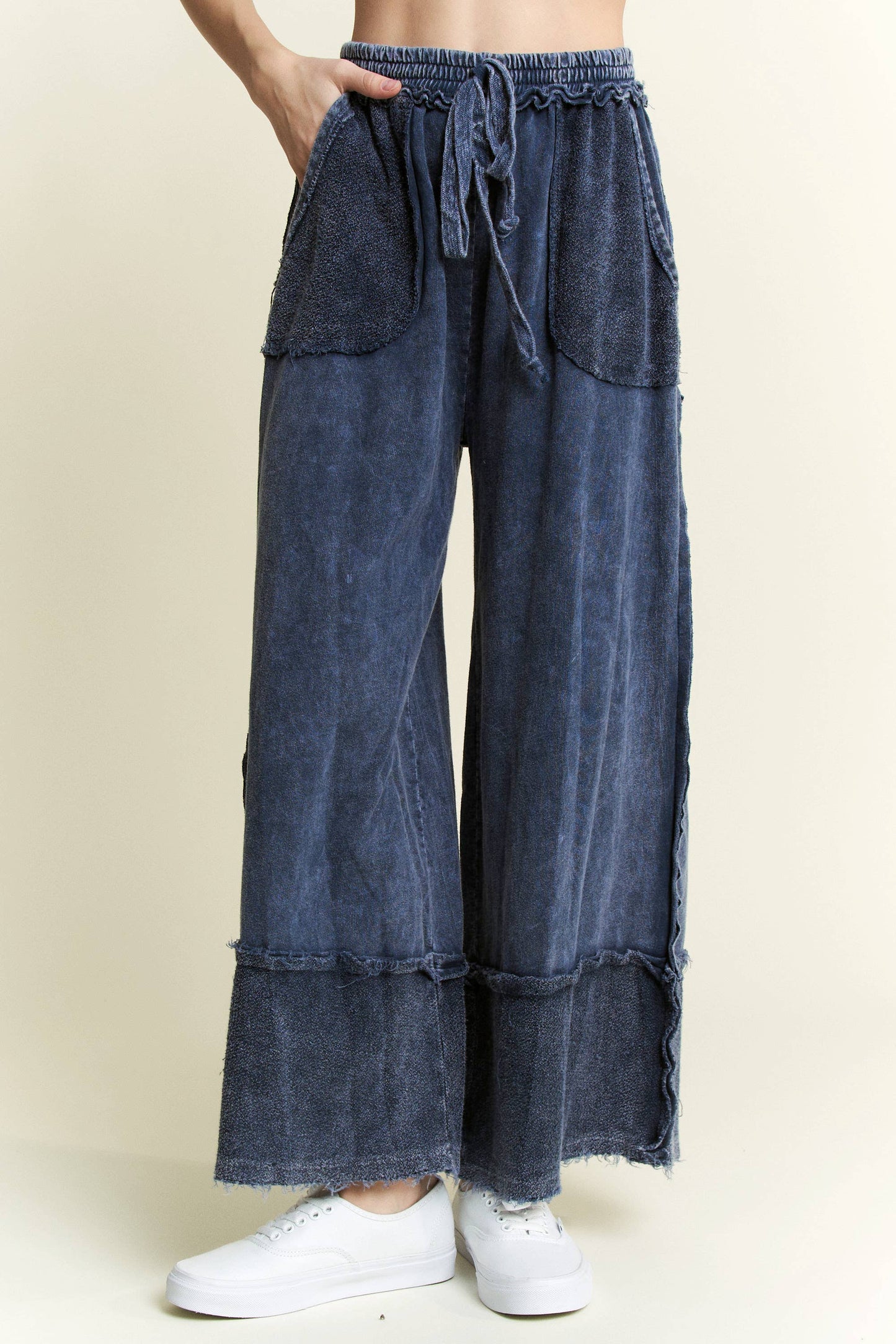 Kodi MineralWash Wide Pants with raw hem frayed details