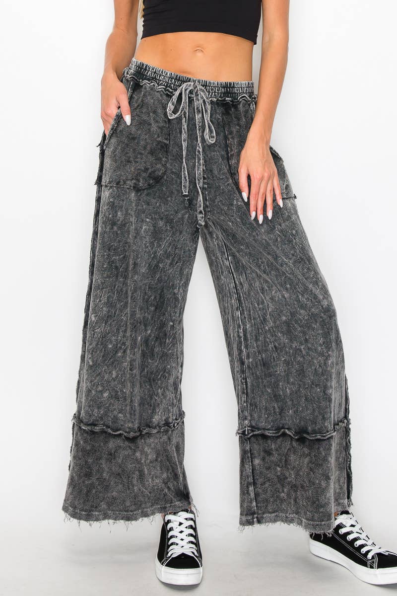 Kodi MineralWash Wide Pants with raw hem frayed details