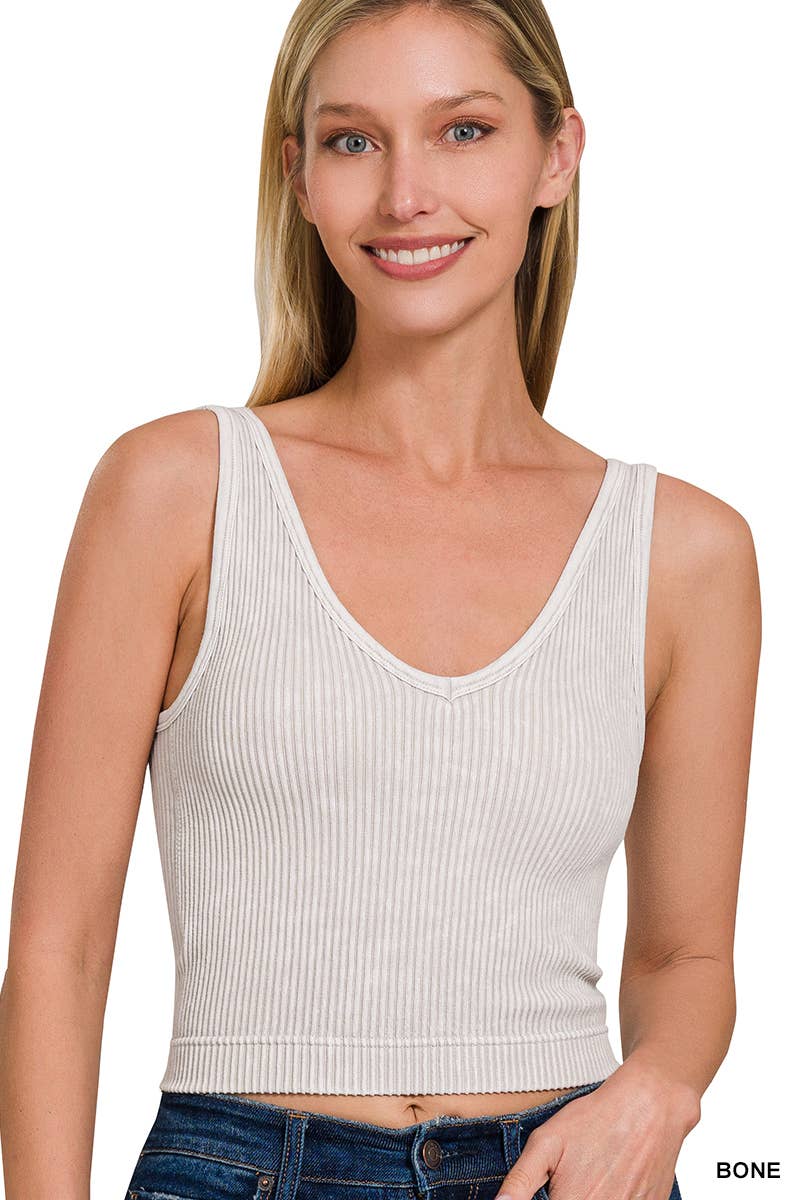 Blair Washed Seamless Rib Crop Tank w/ Removable Bra