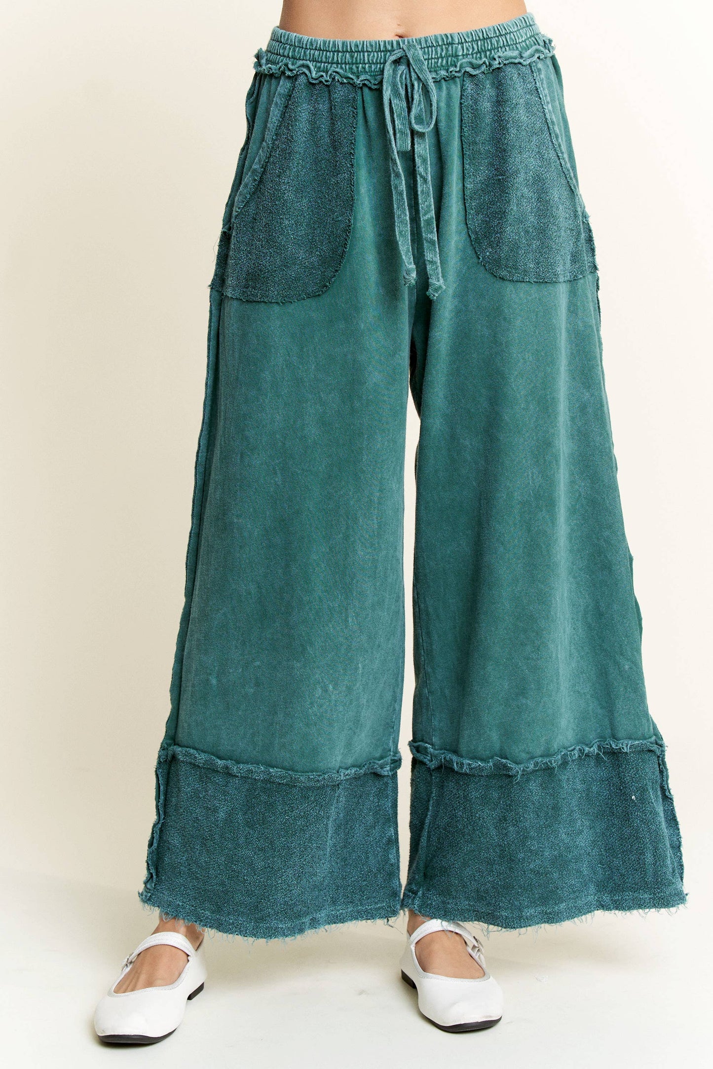 Kodi MineralWash Wide Pants with raw hem frayed details