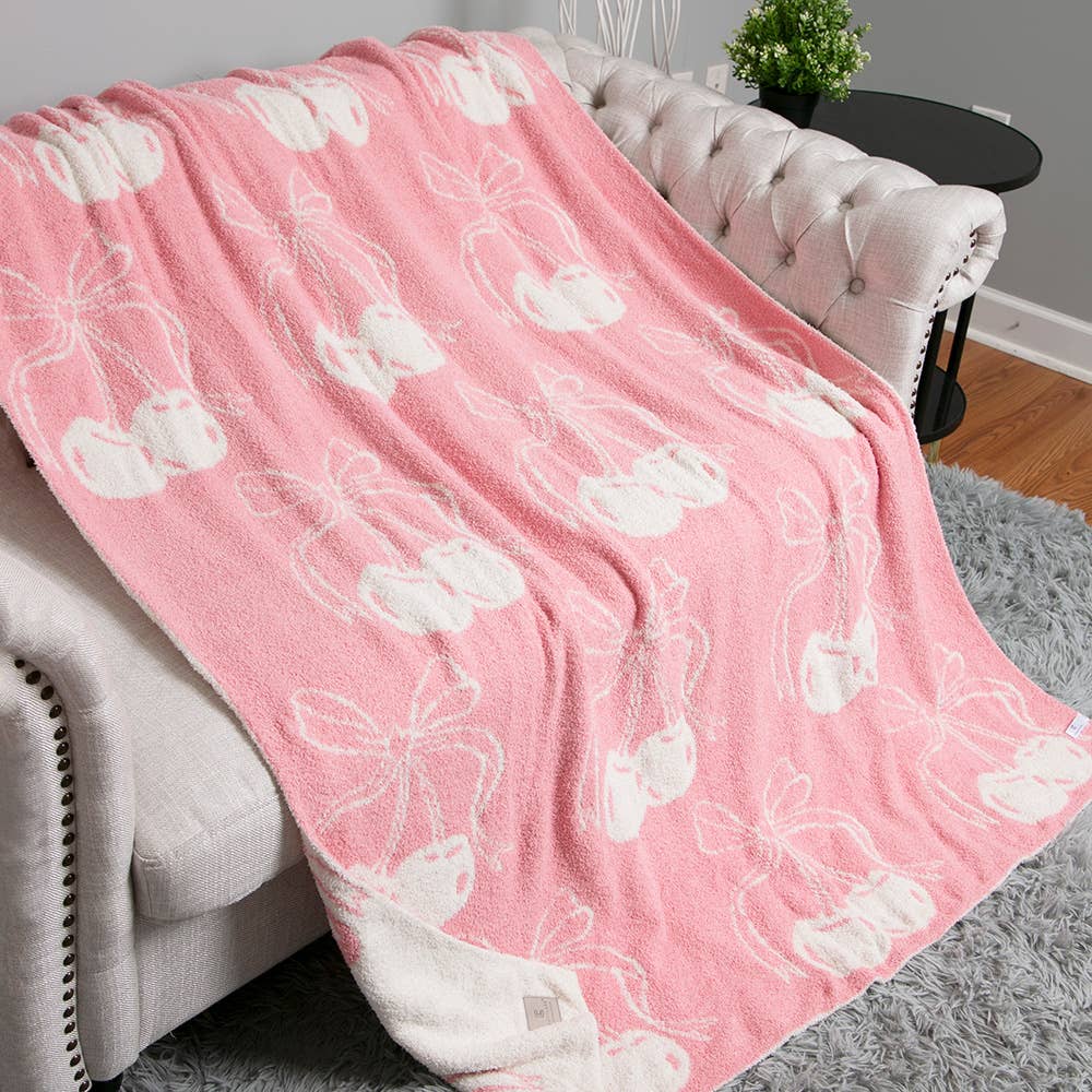 Cherry with Ribbon Reversible Throw Blanket