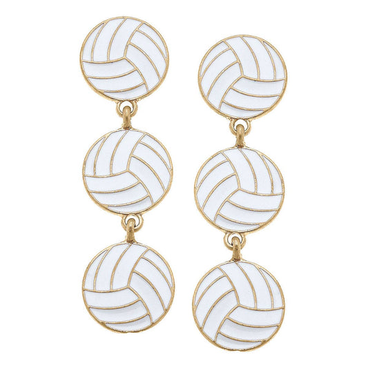 Volleyball Triple Drop Enamel Earrings in White