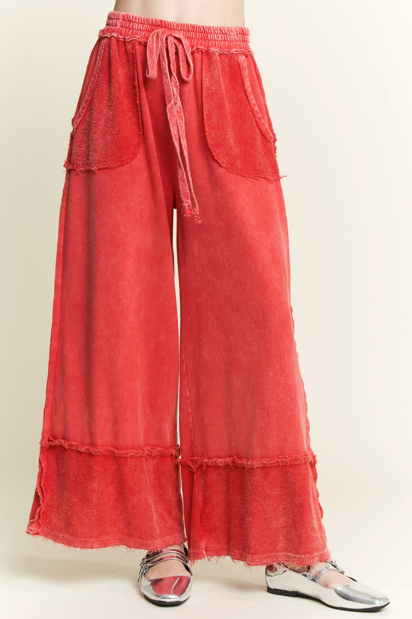 Kodi MineralWash Wide Pants with raw hem frayed details