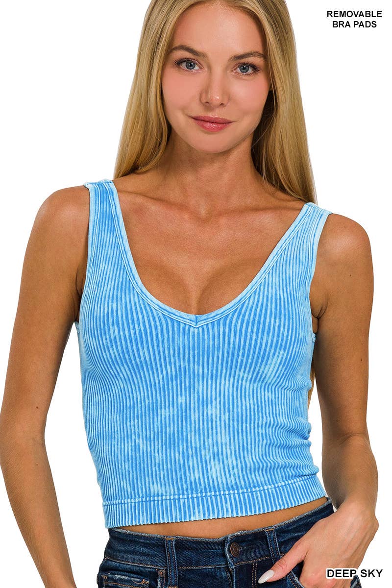 Blair Washed Seamless Rib Crop Tank w/ Removable Bra