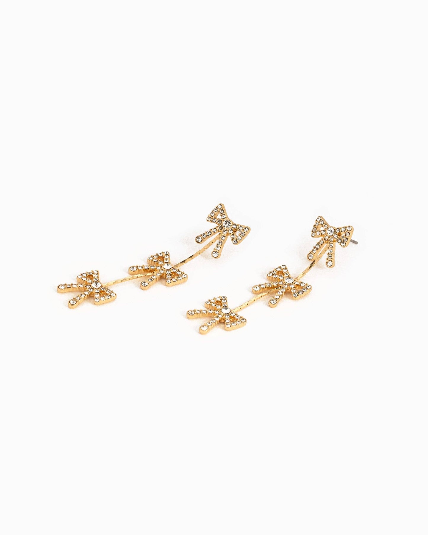 Triple CZ Pave Bow by the Yard Drop Earrings