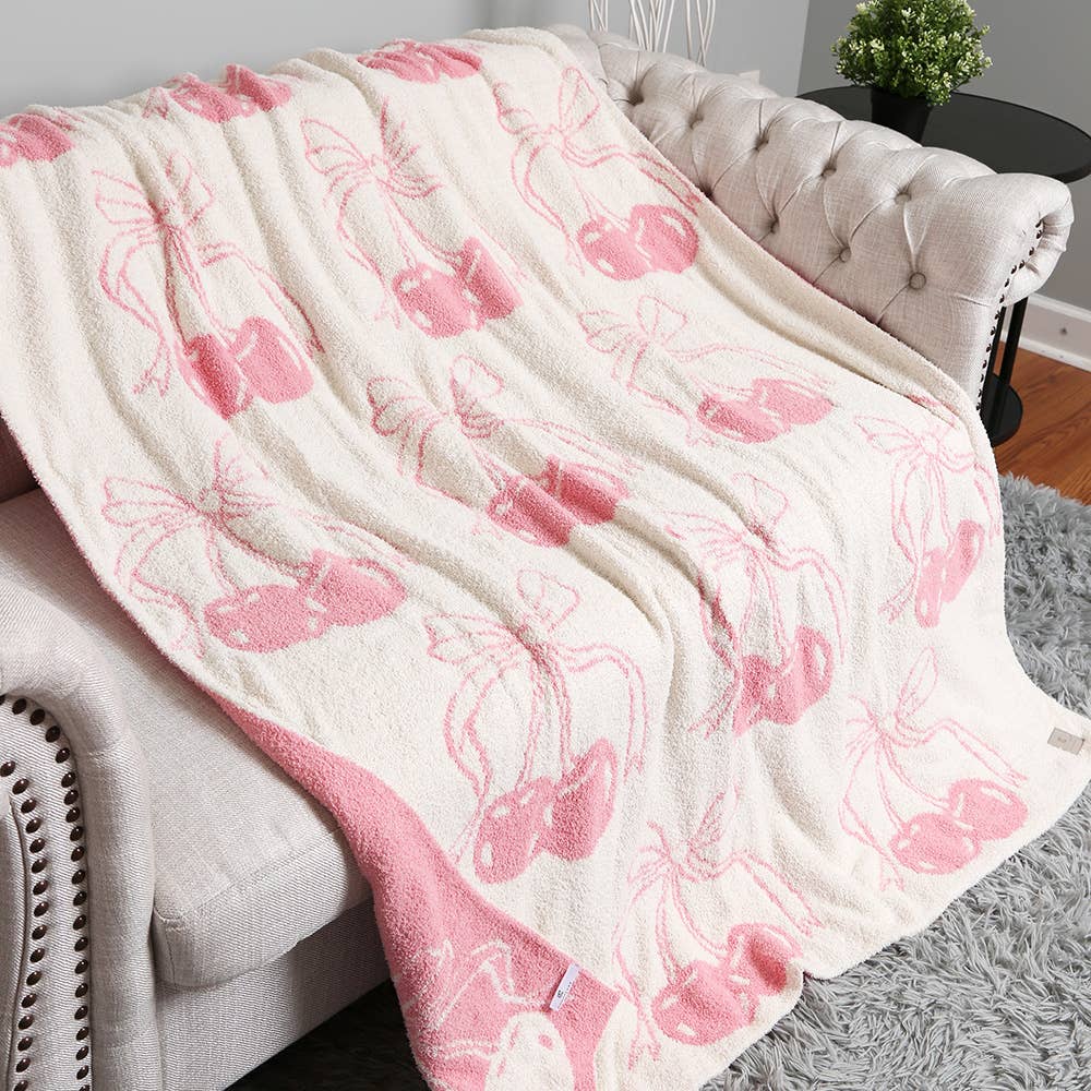 Cherry with Ribbon Reversible Throw Blanket