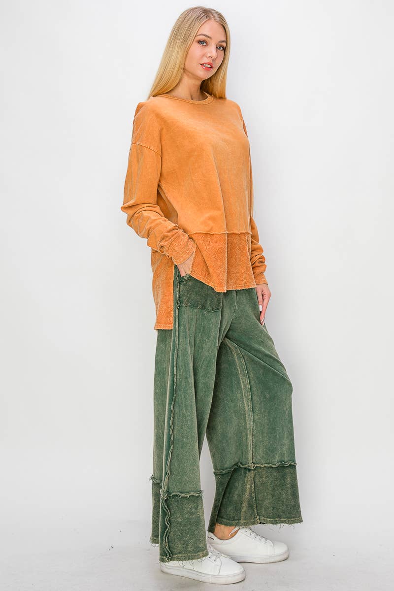 Kodi MineralWash Wide Pants with raw hem frayed details