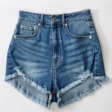 DISTRESSED Denim Fringe Shorts