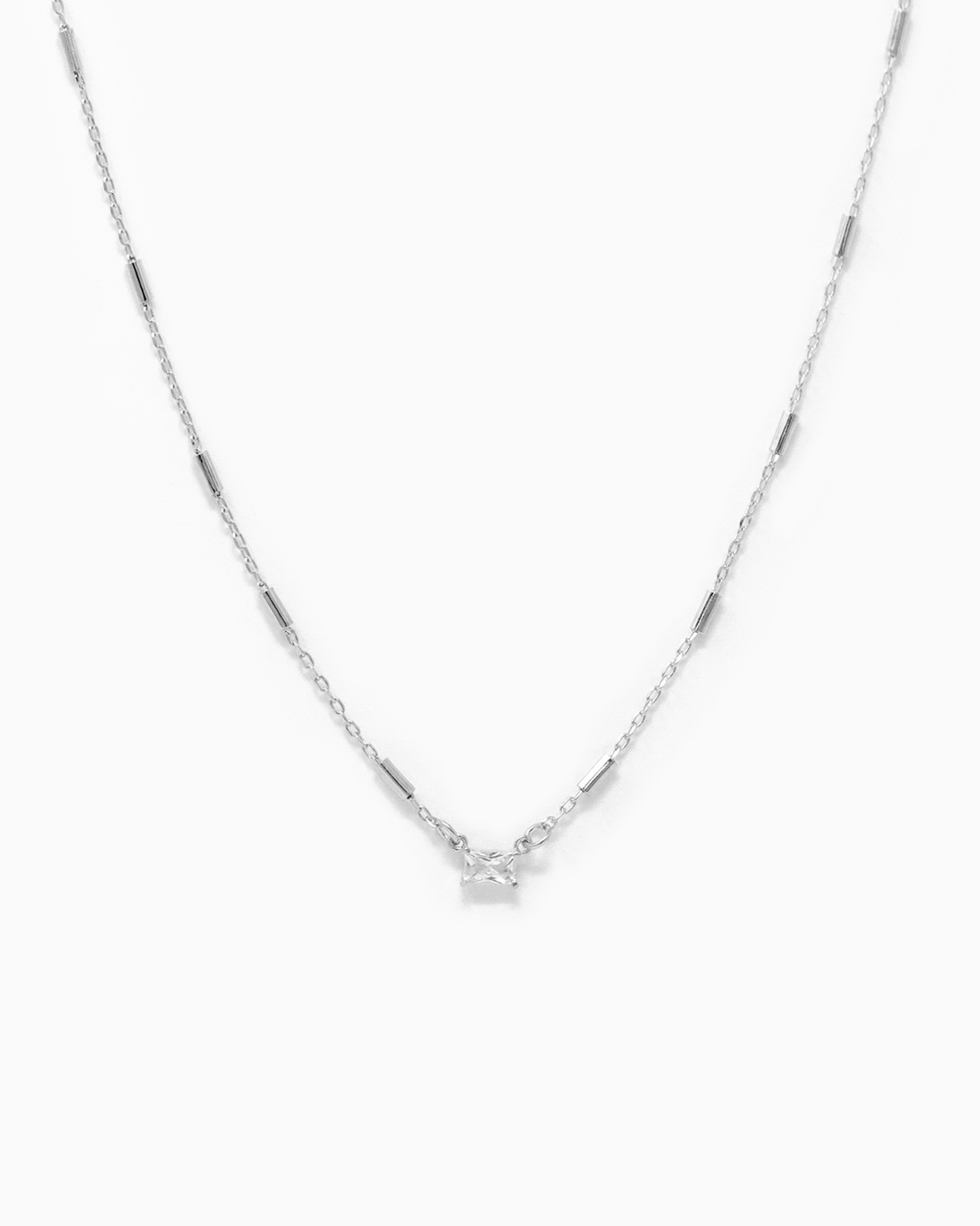 Baguette CZ Pendant Bar Station Chain Necklace