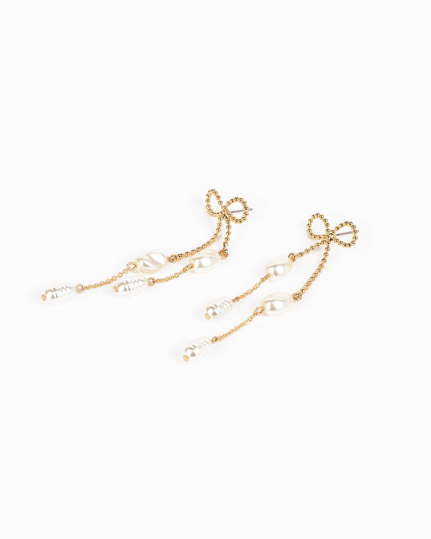 Long Bow Pearl Deco Drop Earrings