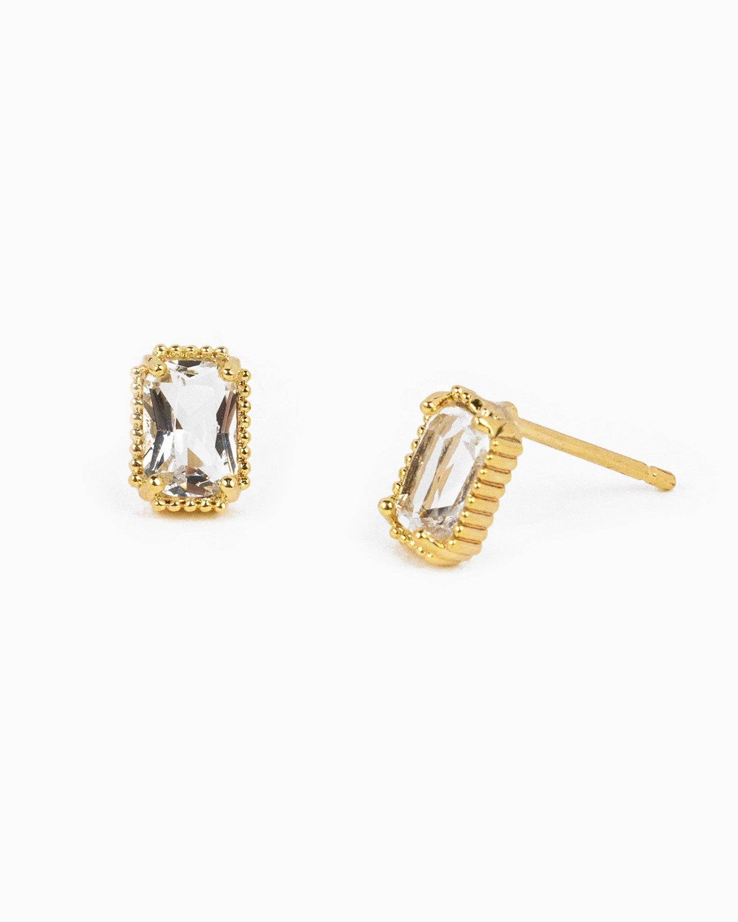 Classic Vintage Style Baguette CZ Post Earrings