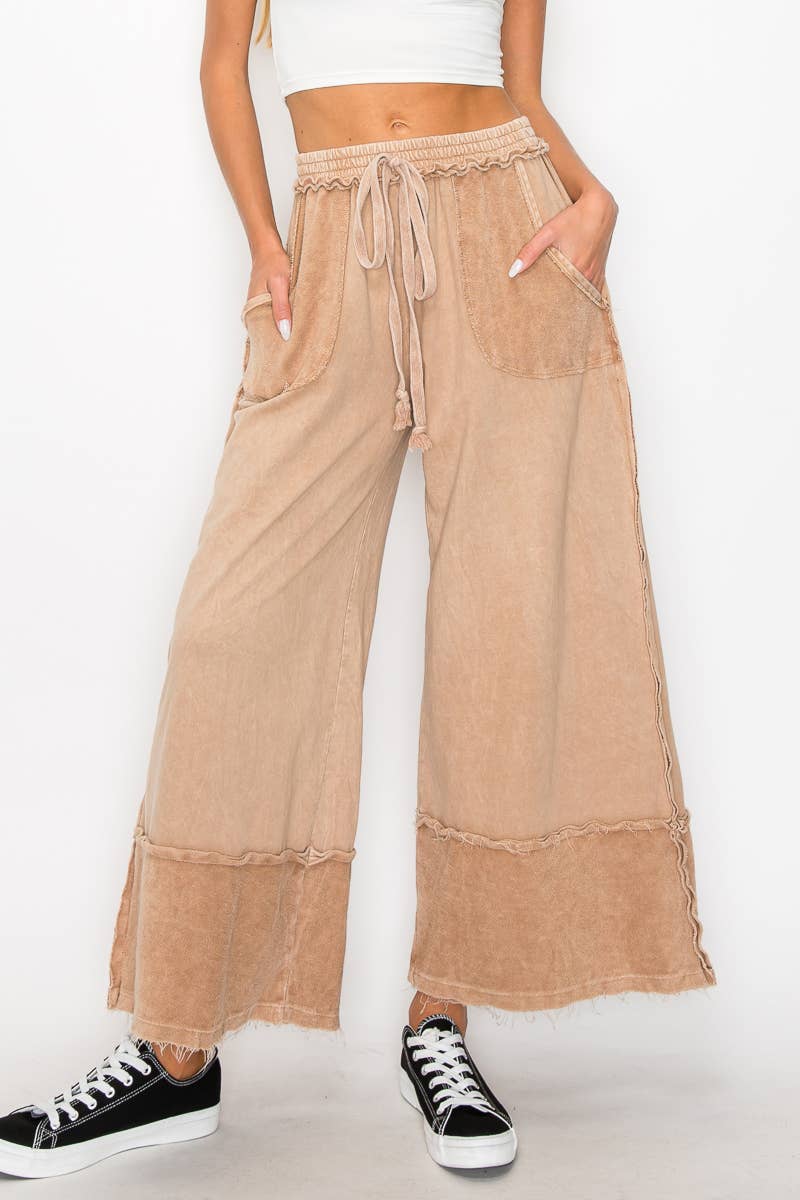 Kodi MineralWash Wide Pants with raw hem frayed details