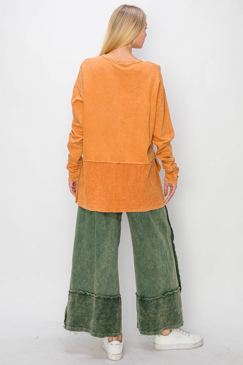 Kodi MineralWash Wide Pants with raw hem frayed details