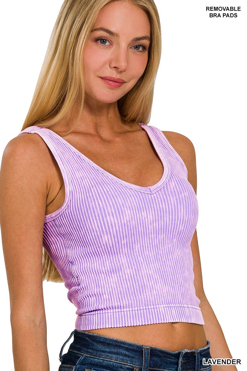 Blair Washed Seamless Rib Crop Tank w/ Removable Bra