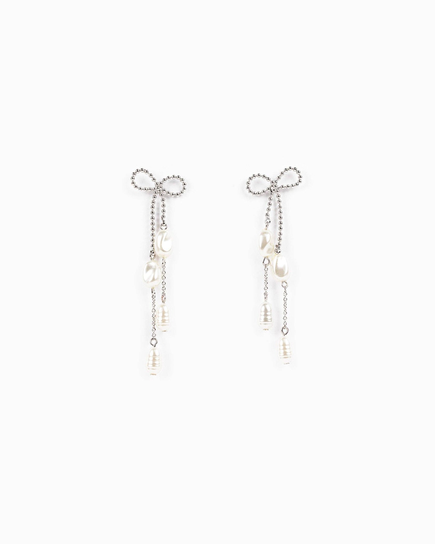 Long Bow Pearl Deco Drop Earrings