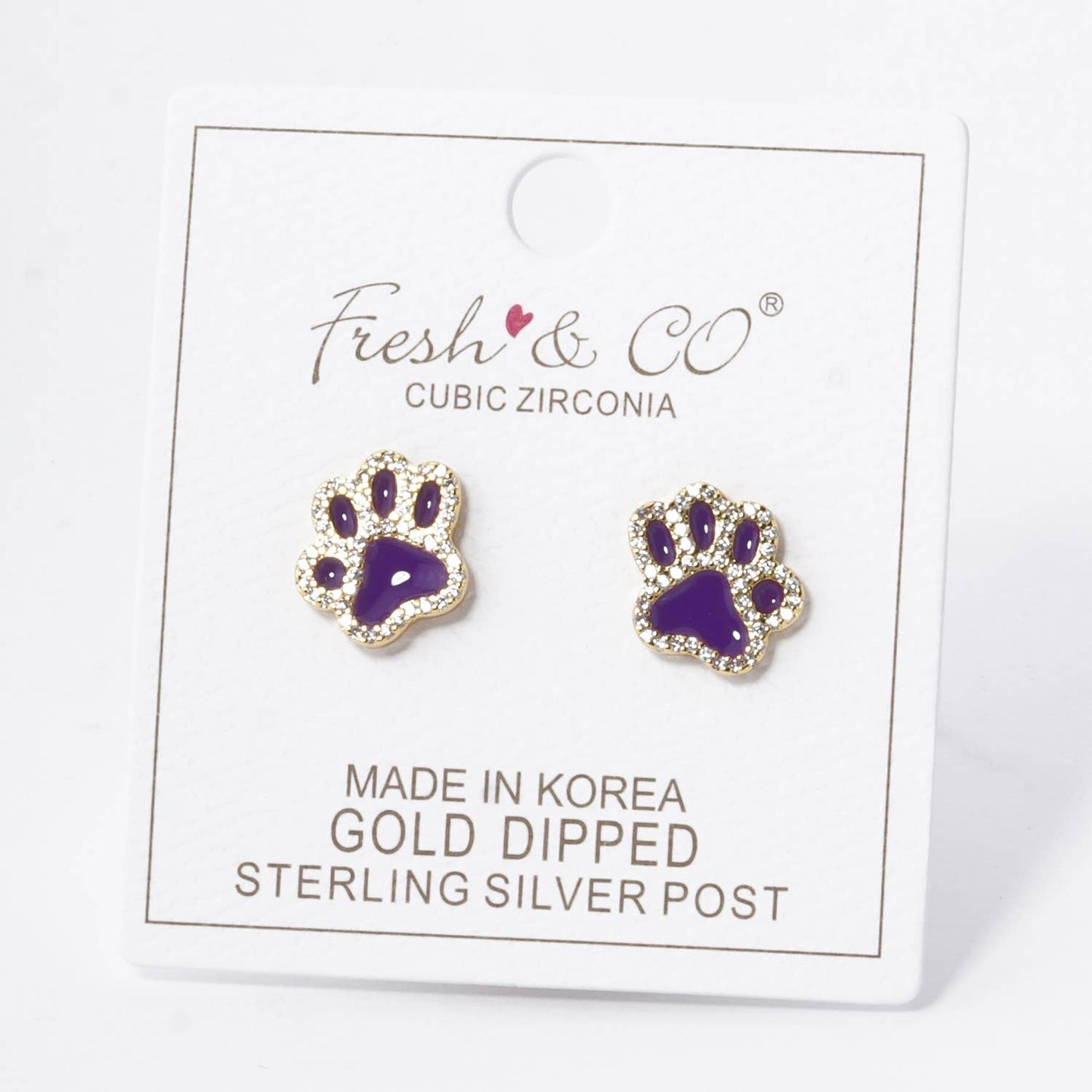 GAME DAY MASCOT CUBIC ZIRCONIA 13MM ENAMEL PAW STUD EARRINGS