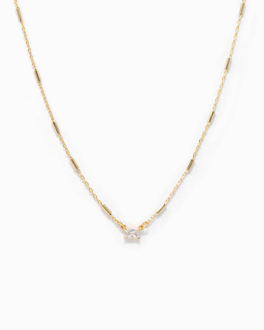 Baguette CZ Pendant Bar Station Chain Necklace