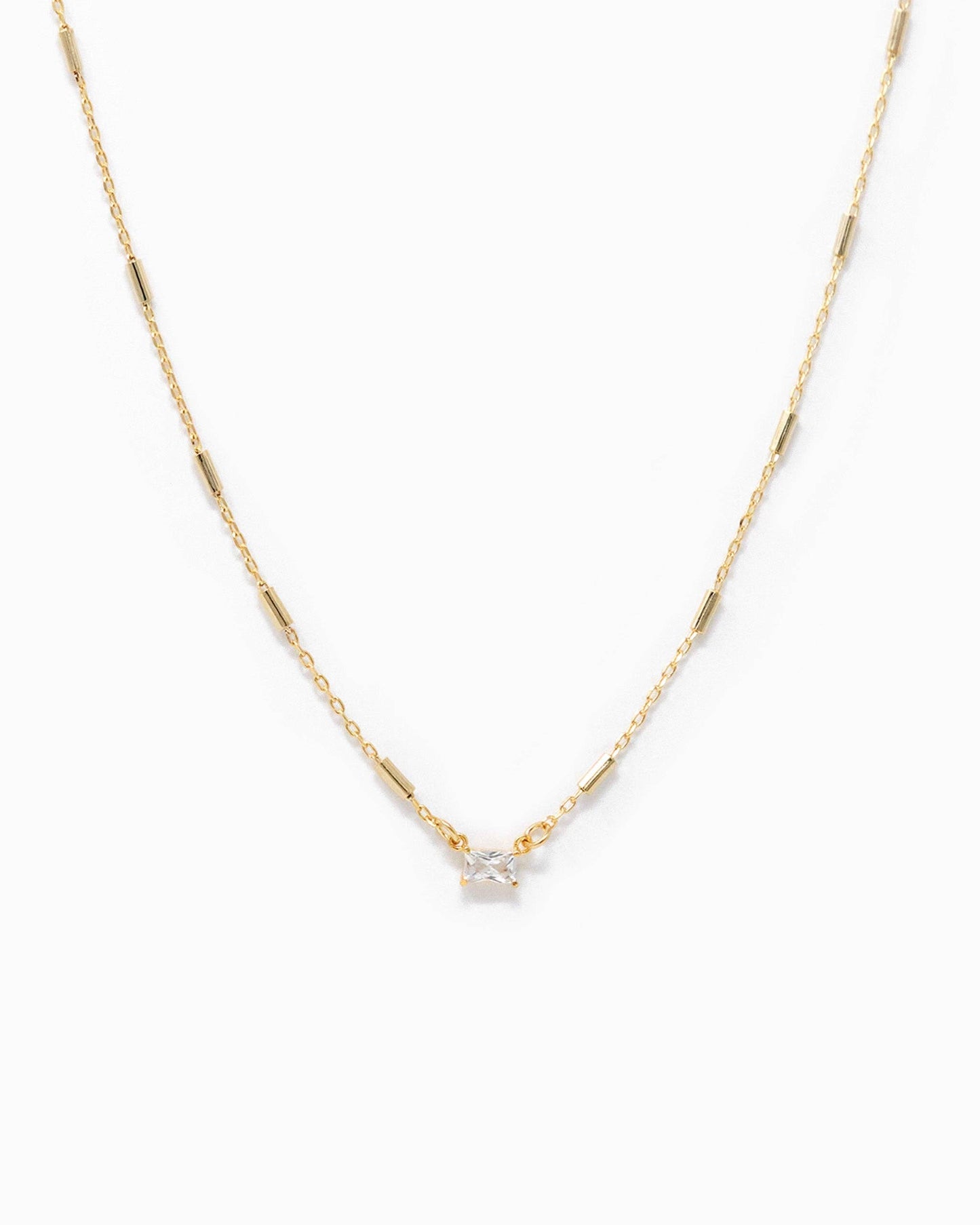 Baguette CZ Pendant Bar Station Chain Necklace