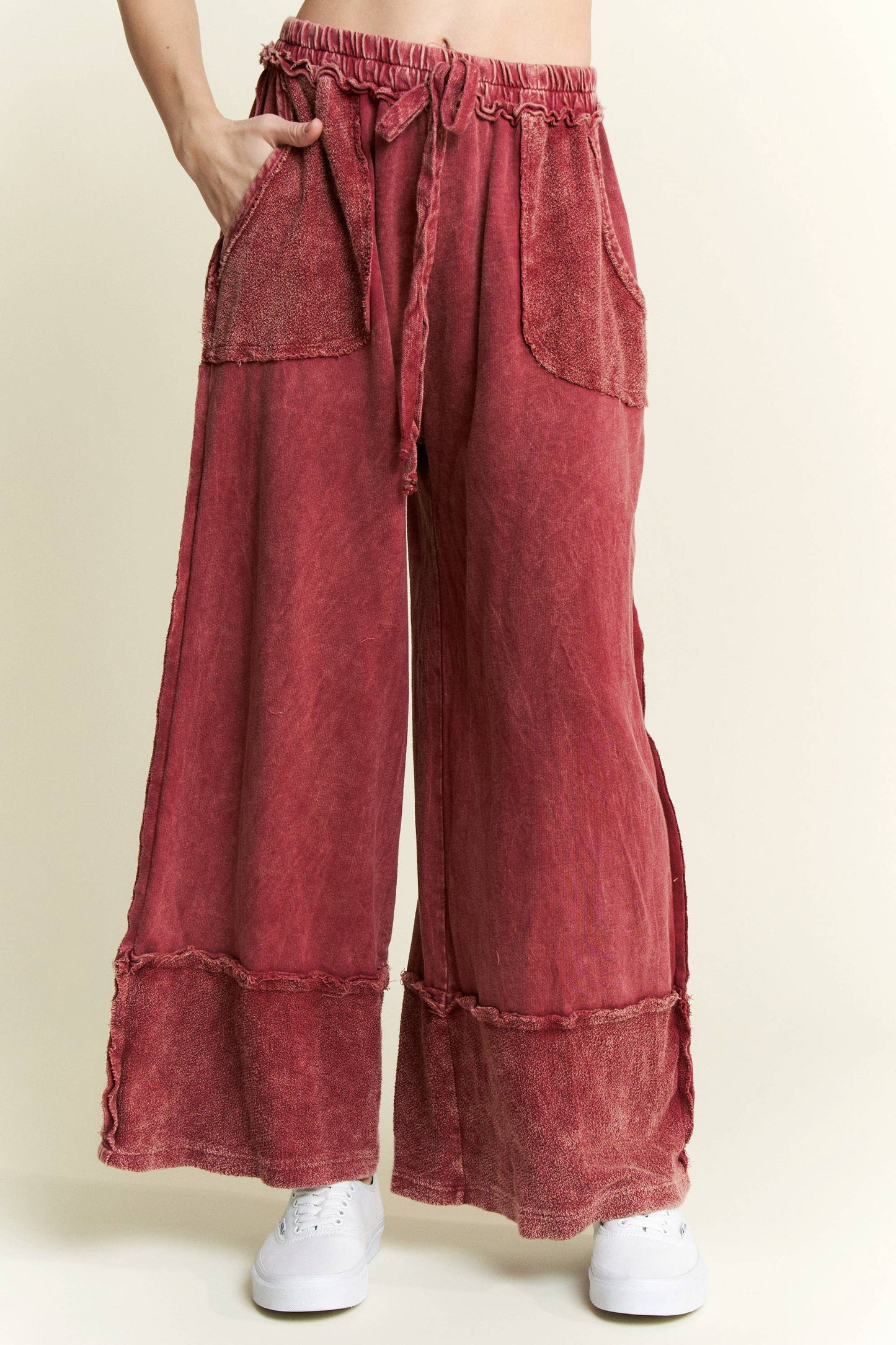 Kodi MineralWash Wide Pants with raw hem frayed details