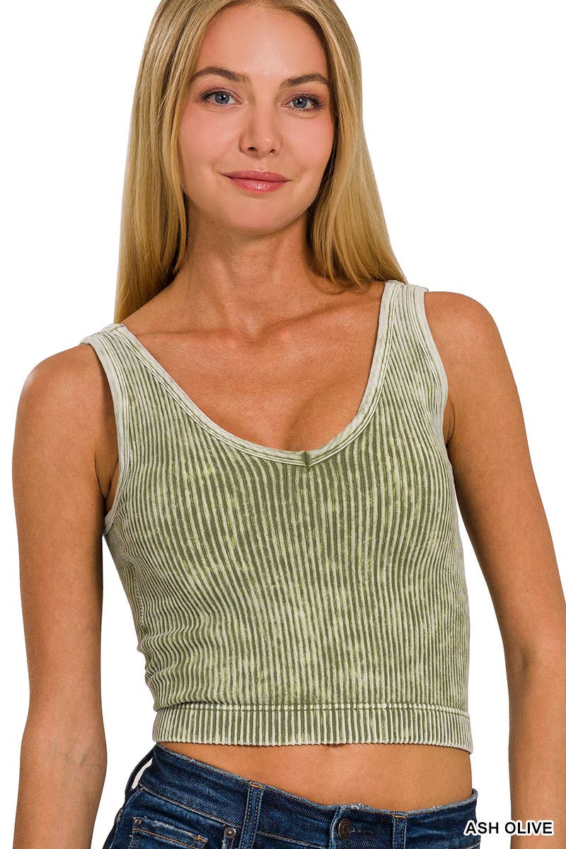 Blair Washed Seamless Rib Crop Tank w/ Removable Bra