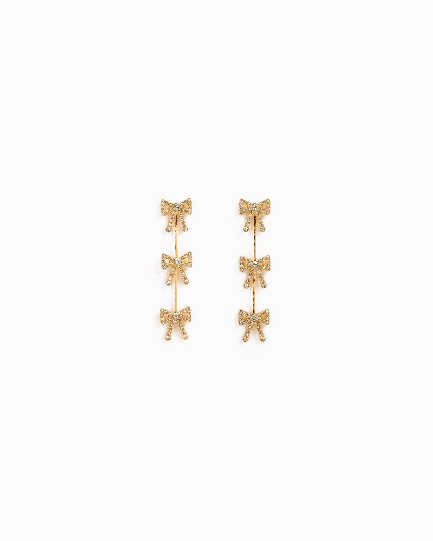 Triple CZ Pave Bow by the Yard Drop Earrings