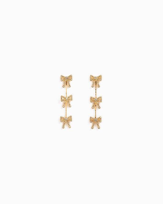 Triple CZ Pave Bow by the Yard Drop Earrings