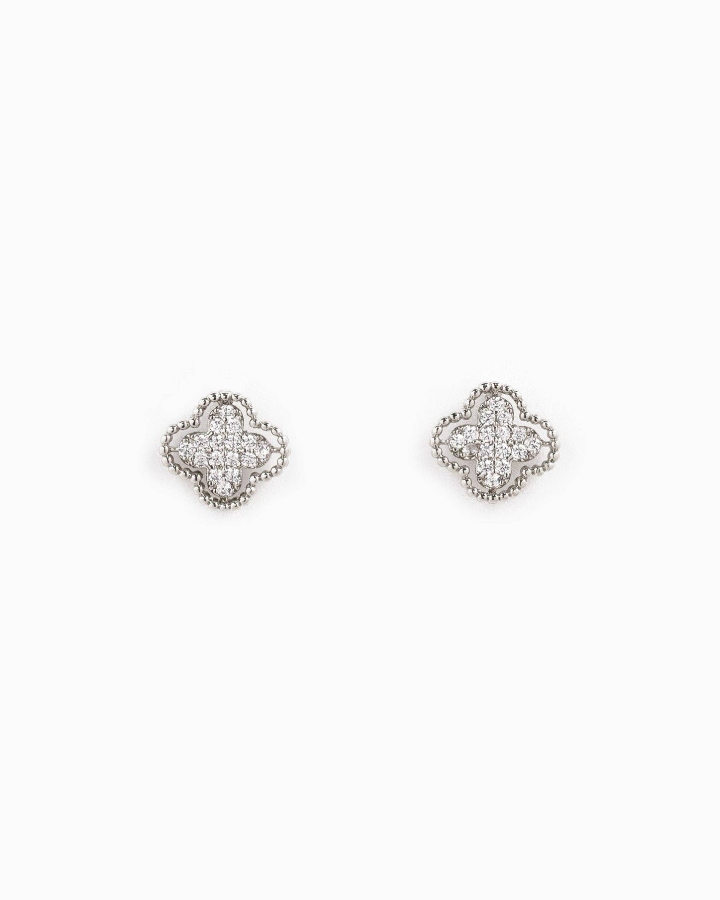 Open Frame CZ Pave Clover Stud Earrings