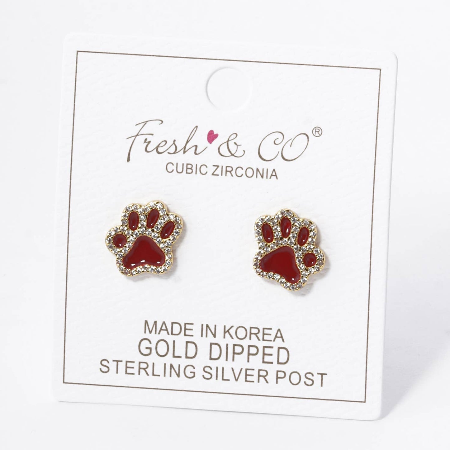 GAME DAY MASCOT CUBIC ZIRCONIA 13MM ENAMEL PAW STUD EARRINGS