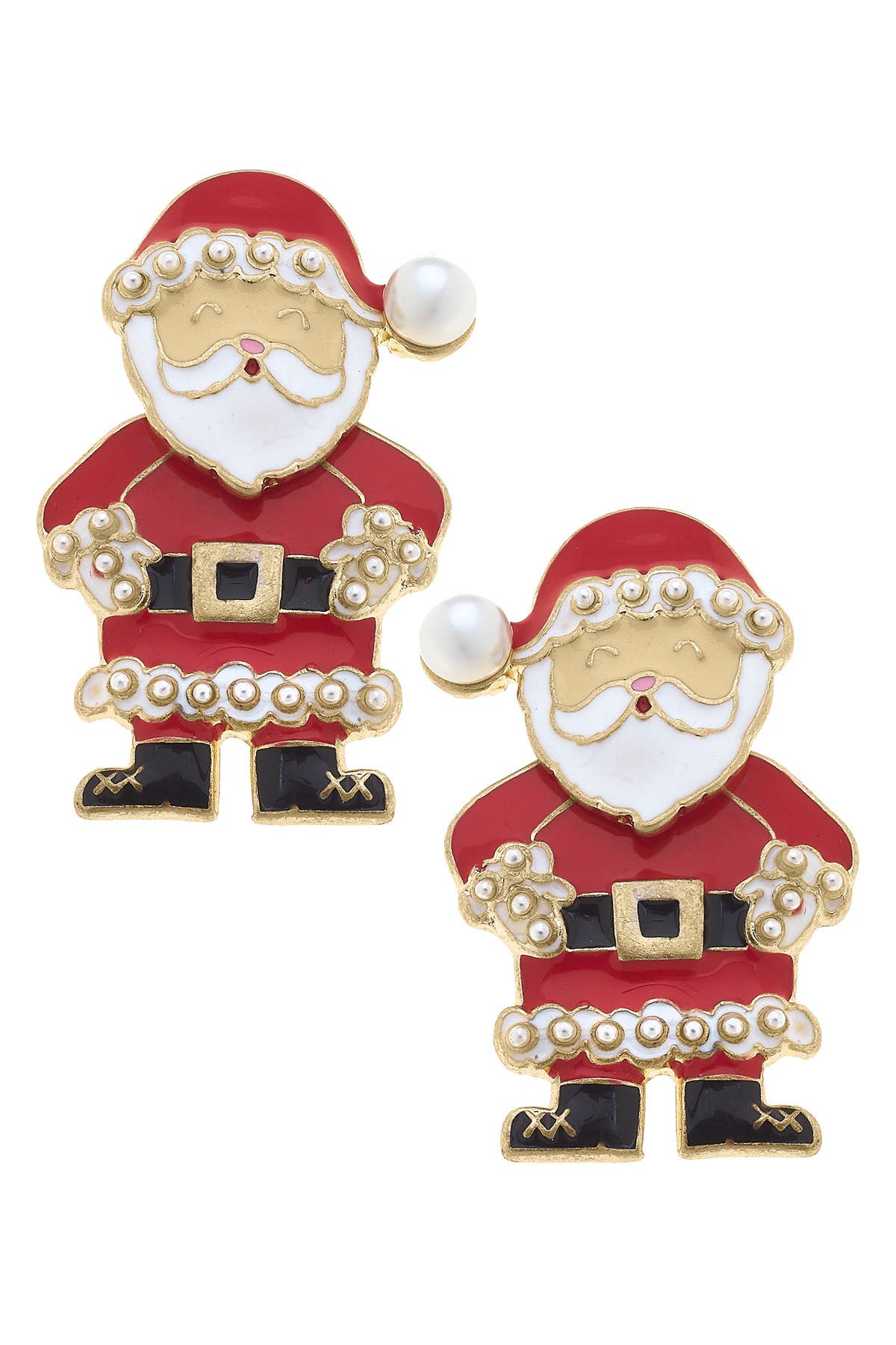 St. Nicholas Enamel Santa Stud Earrings in Red & White