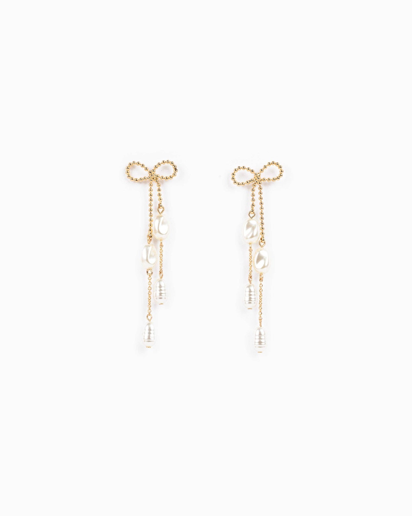 Long Bow Pearl Deco Drop Earrings