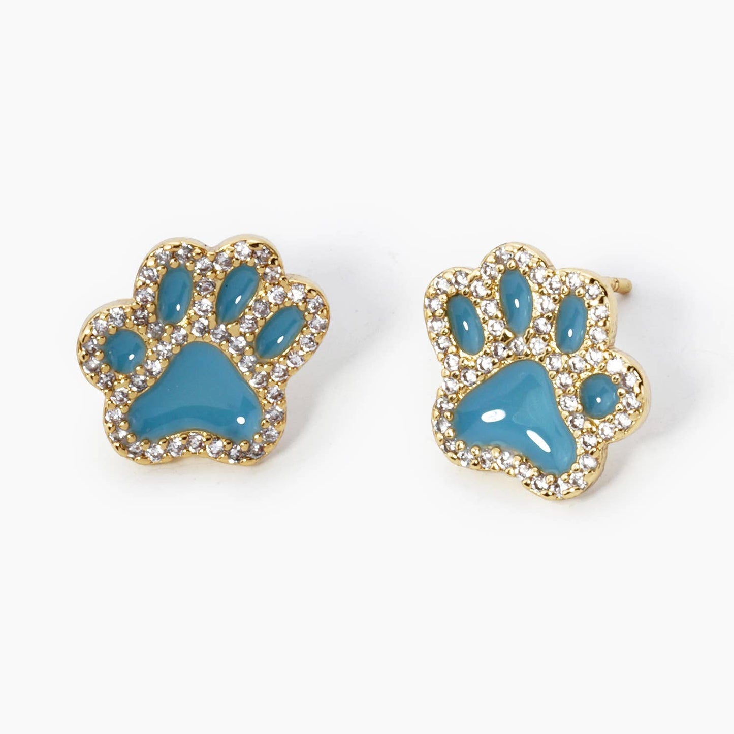 GAME DAY MASCOT CUBIC ZIRCONIA 13MM ENAMEL PAW STUD EARRINGS