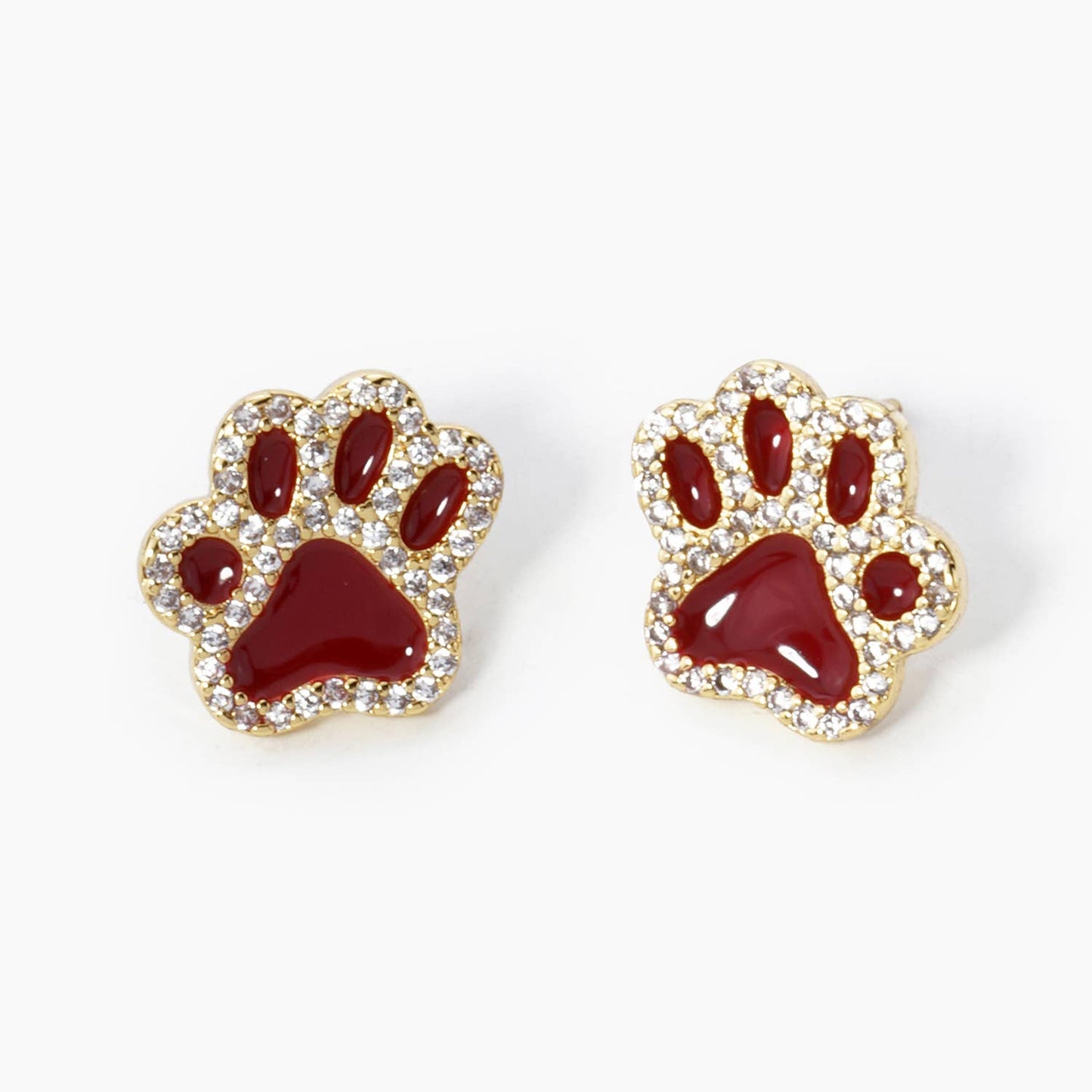 GAME DAY MASCOT CUBIC ZIRCONIA 13MM ENAMEL PAW STUD EARRINGS