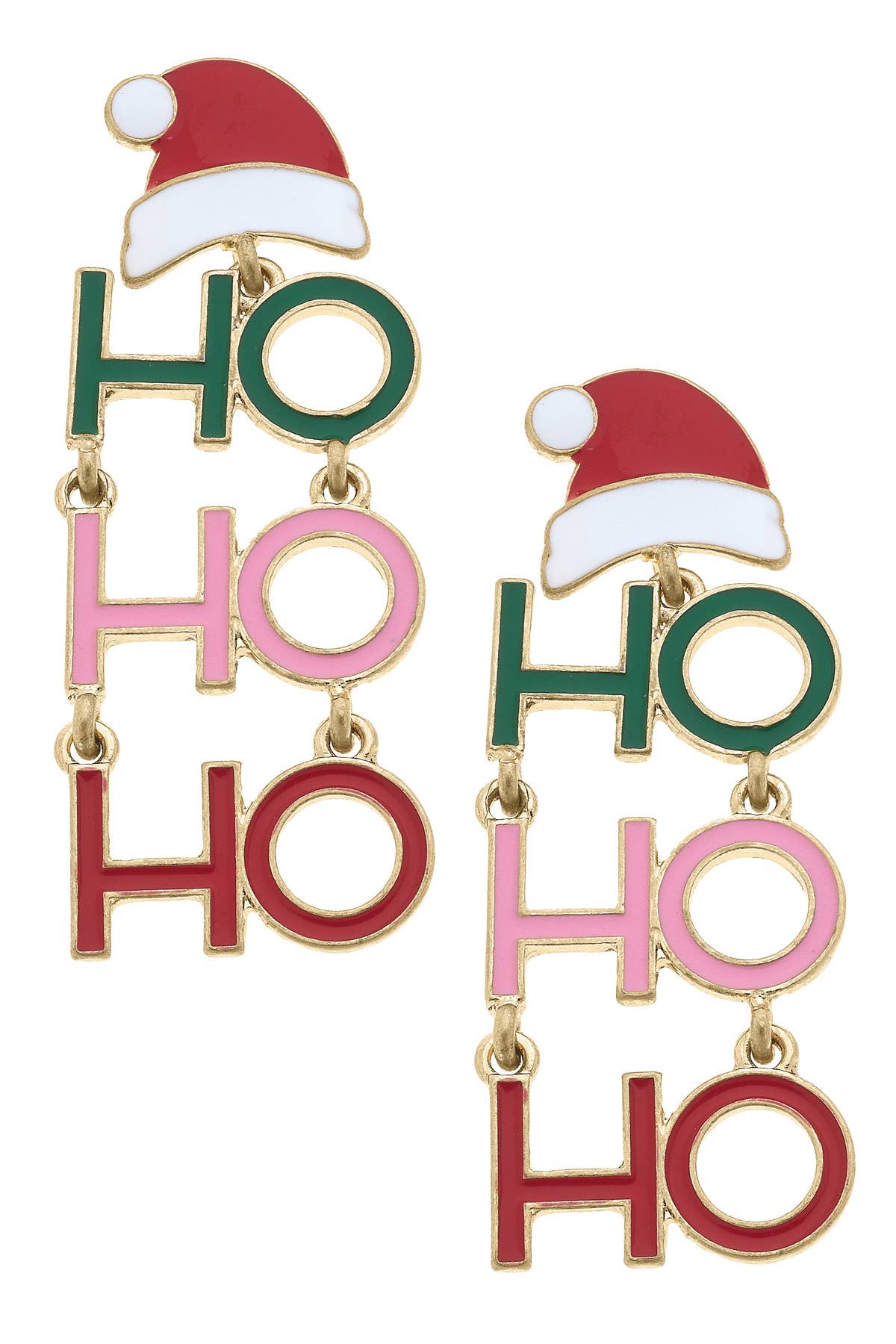 Ho Ho Ho Enamel Santa Hat Earrings in Pink/Green/Red