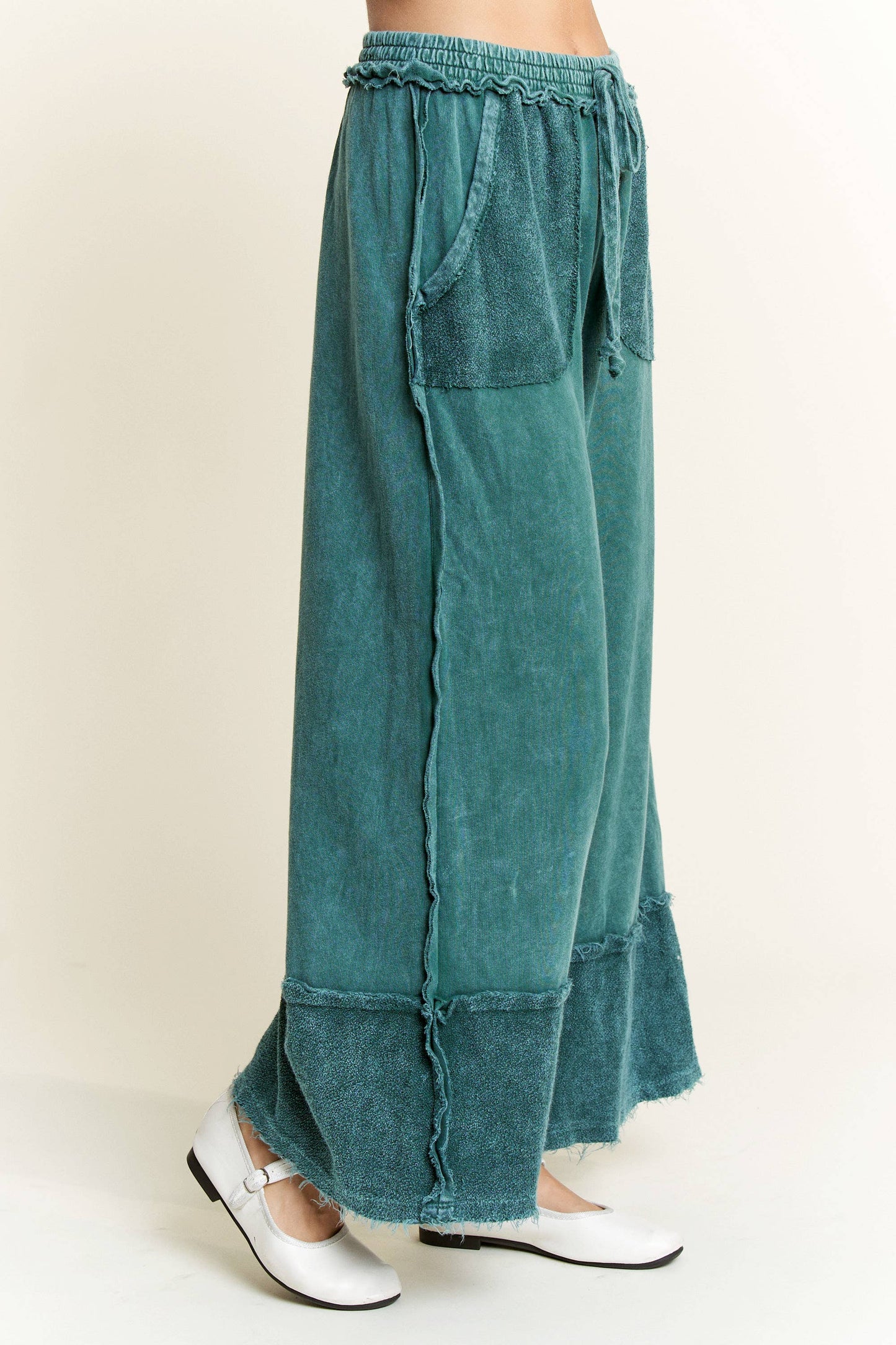 Kodi MineralWash Wide Pants with raw hem frayed details