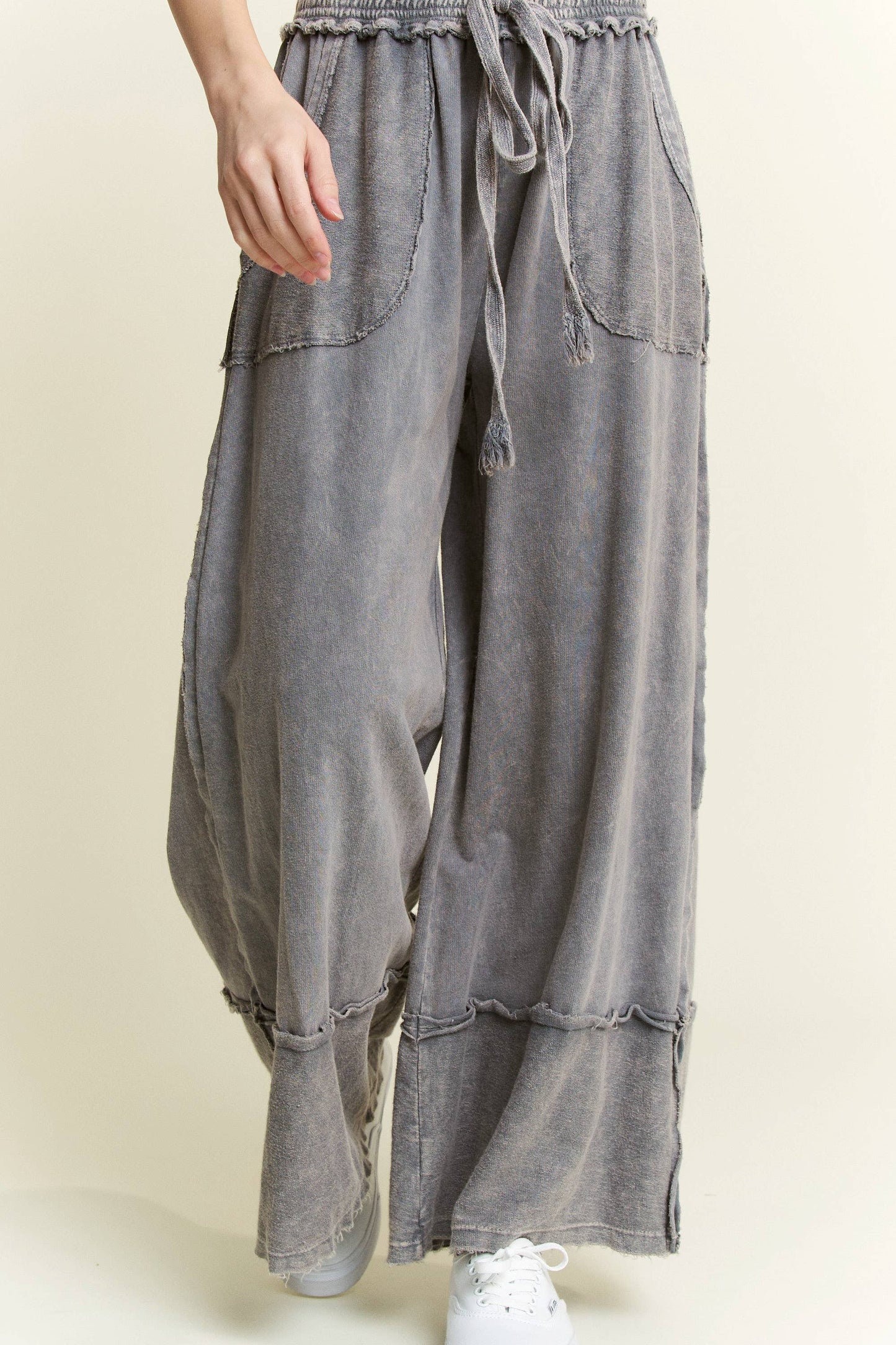 Kodi MineralWash Wide Pants with raw hem frayed details