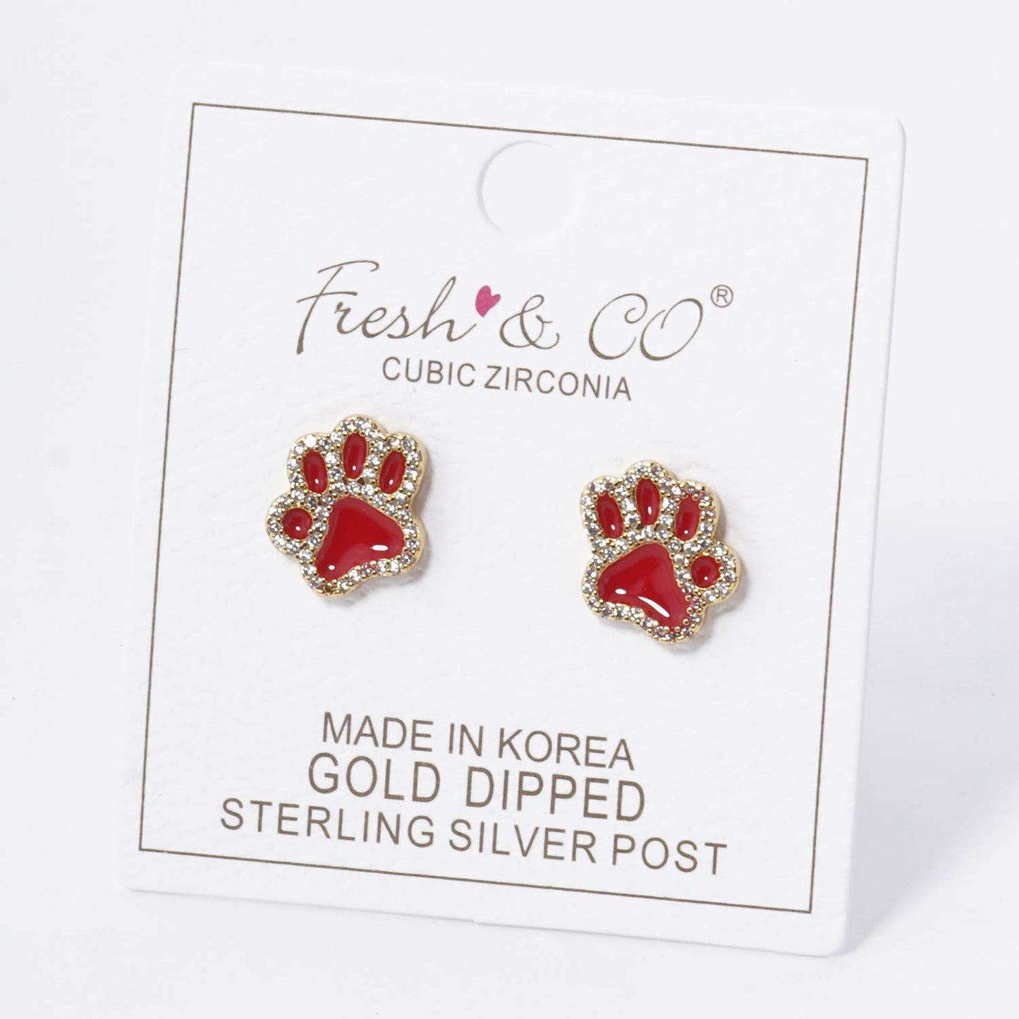 GAME DAY MASCOT CUBIC ZIRCONIA 13MM ENAMEL PAW STUD EARRINGS