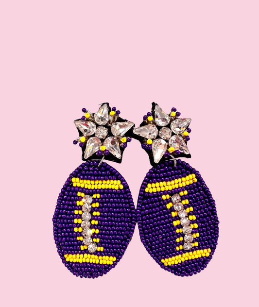 Purple & Yellow Football Earrings