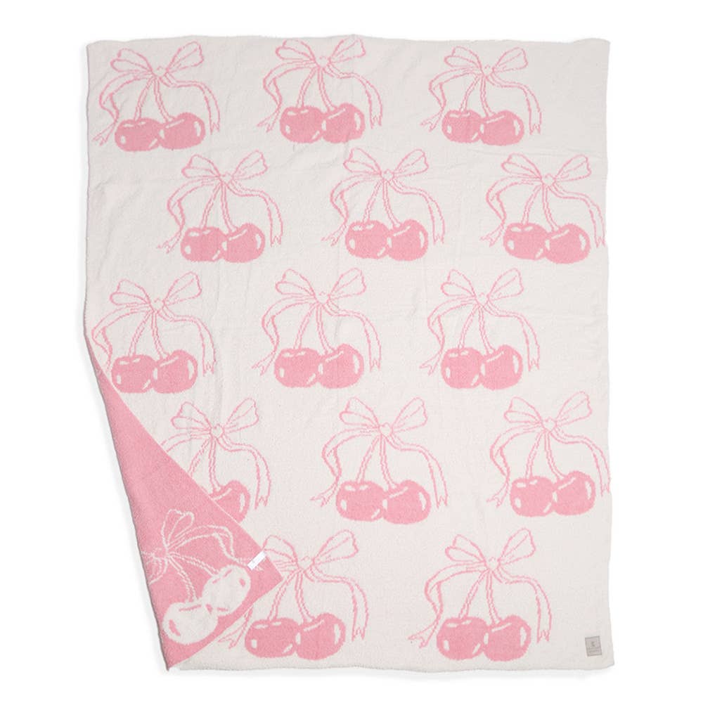 Cherry with Ribbon Reversible Throw Blanket