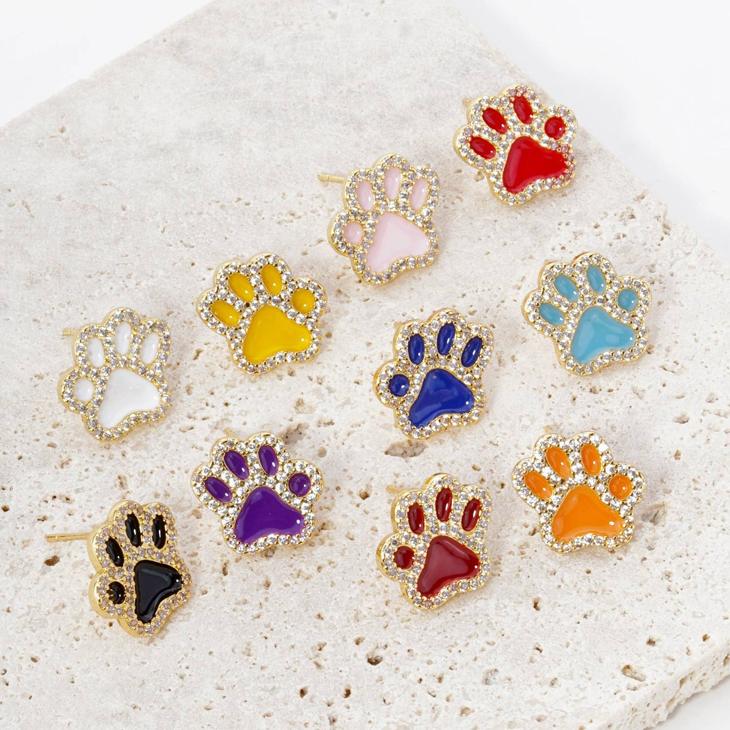 GAME DAY MASCOT CUBIC ZIRCONIA 13MM ENAMEL PAW STUD EARRINGS