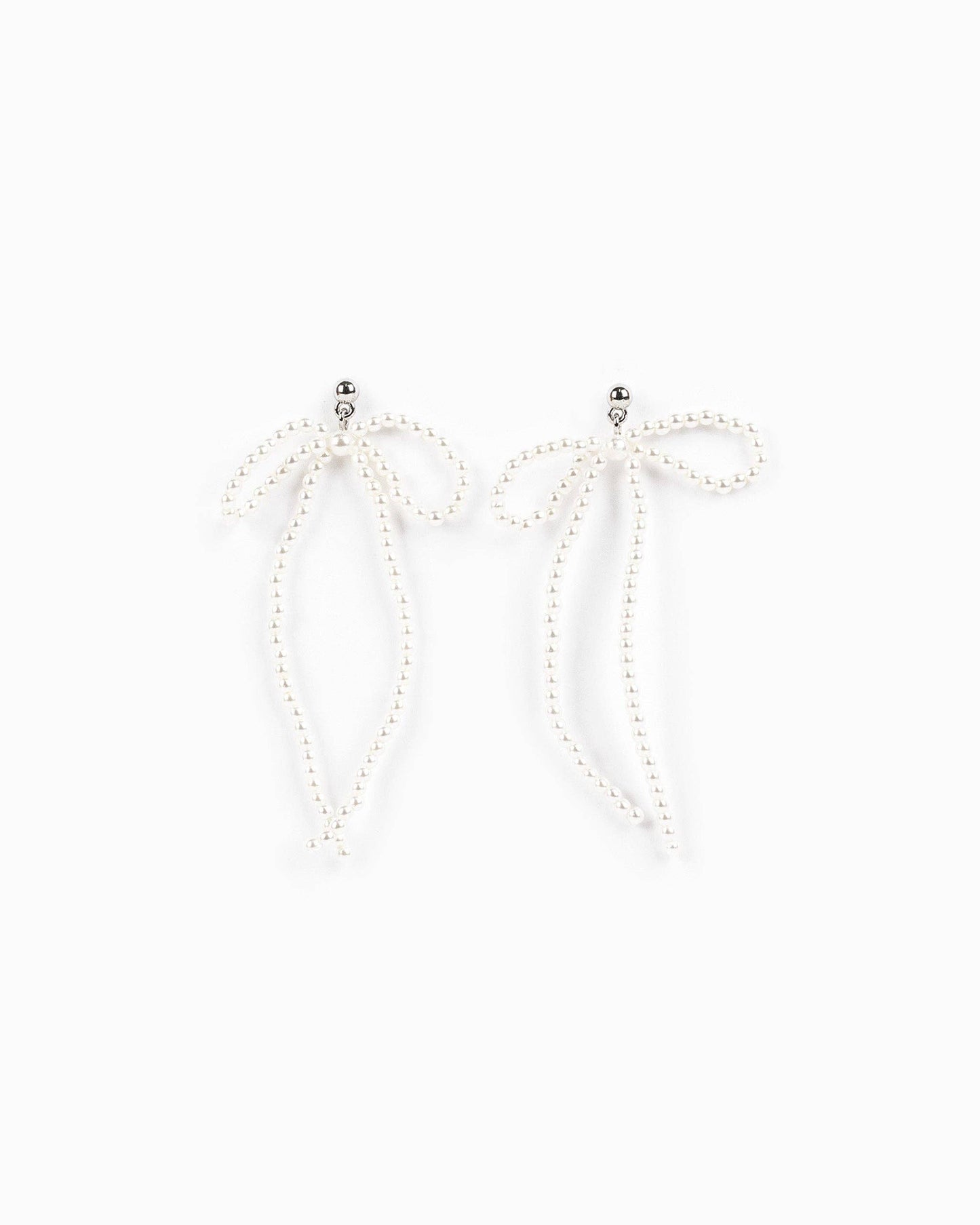 Long Pearl Bow Drop Earrings