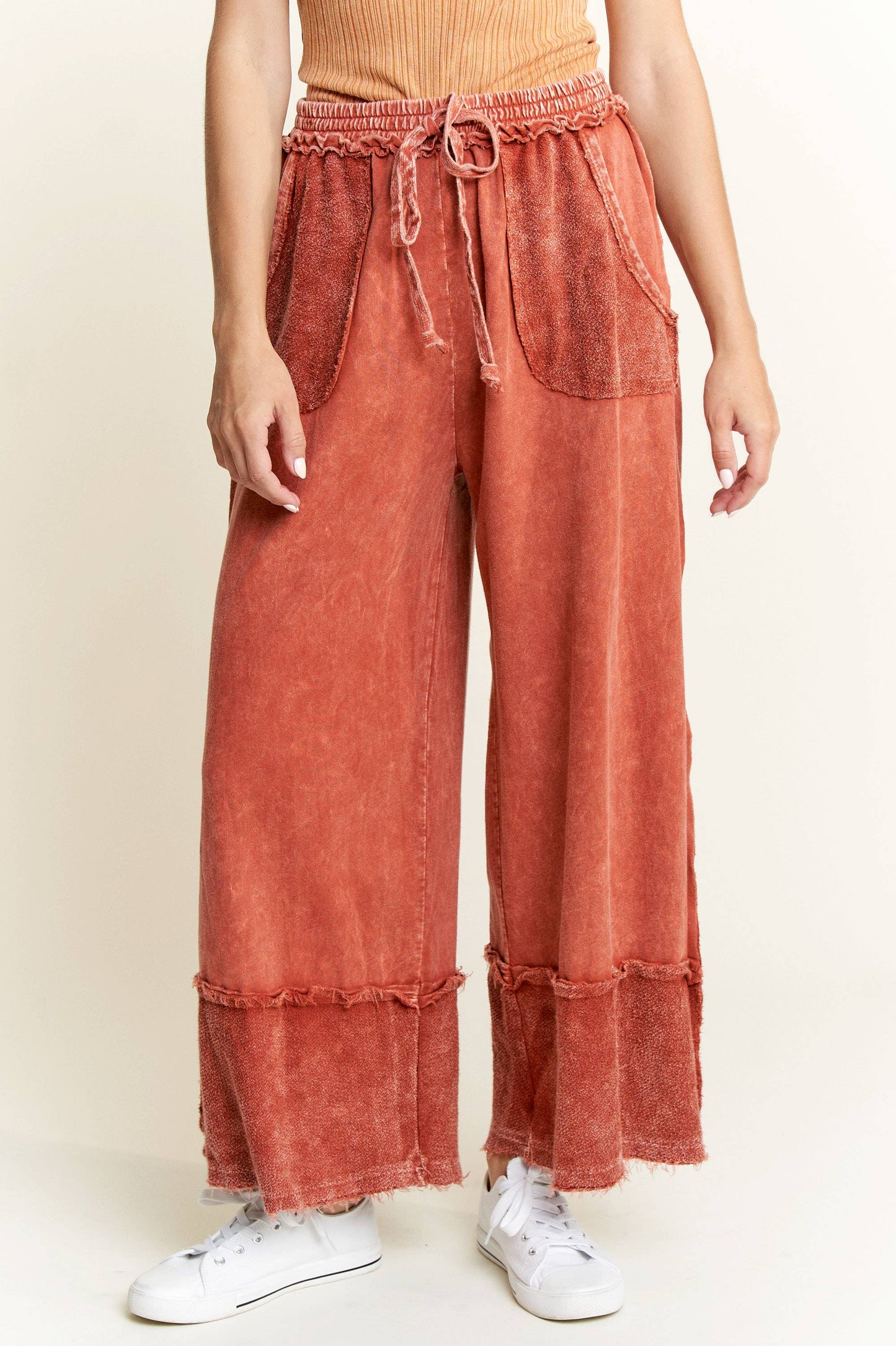 Kodi MineralWash Wide Pants with raw hem frayed details