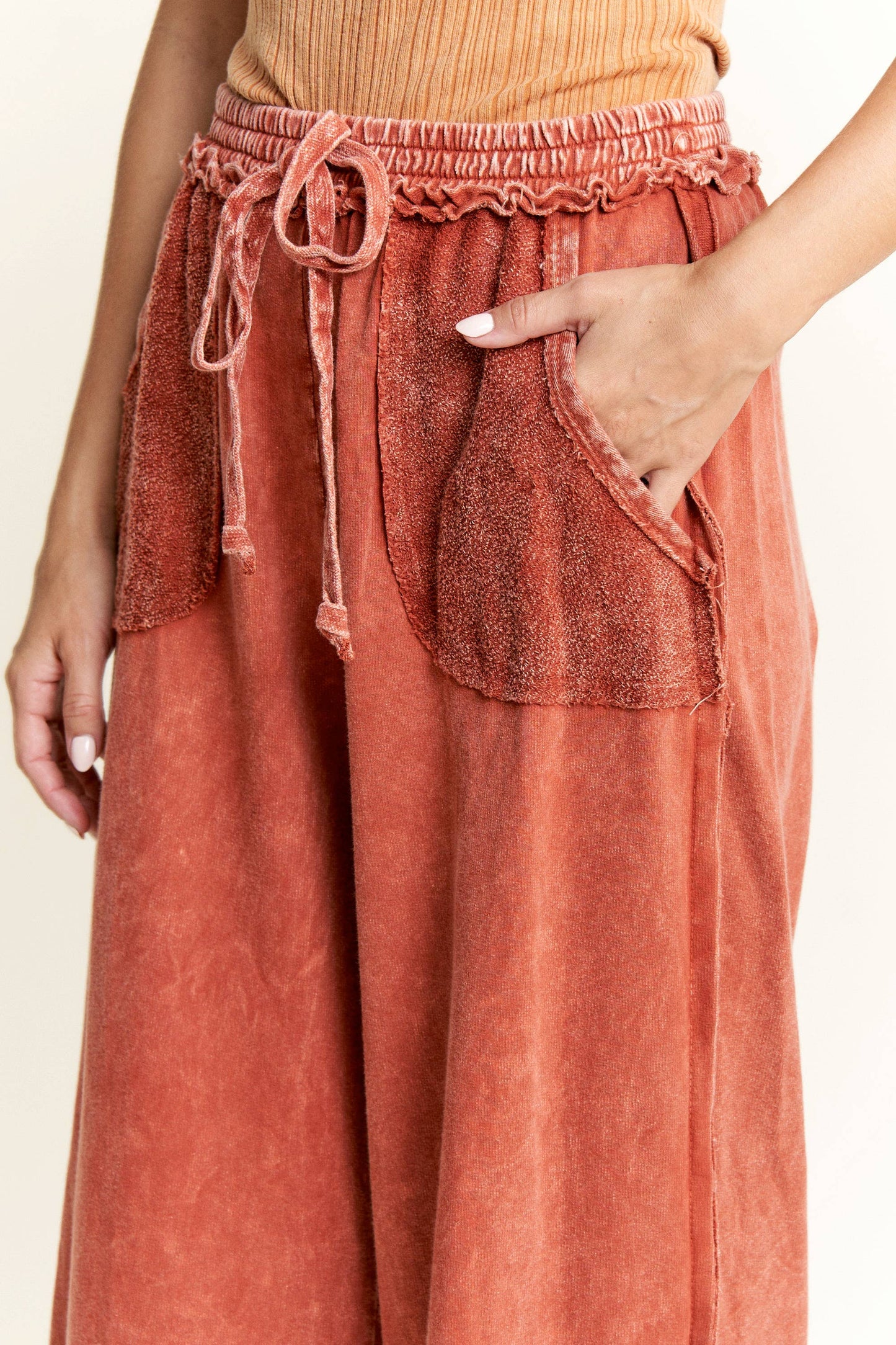 Kodi MineralWash Wide Pants with raw hem frayed details