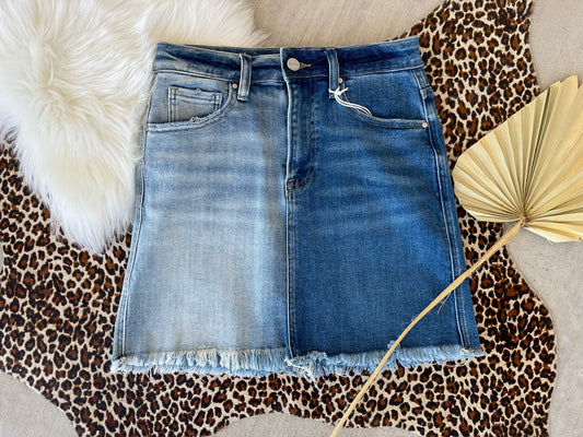 Two Tone Mini Denim Skirt