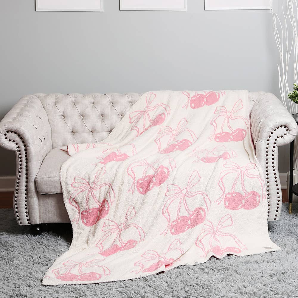 Cherry with Ribbon Reversible Throw Blanket