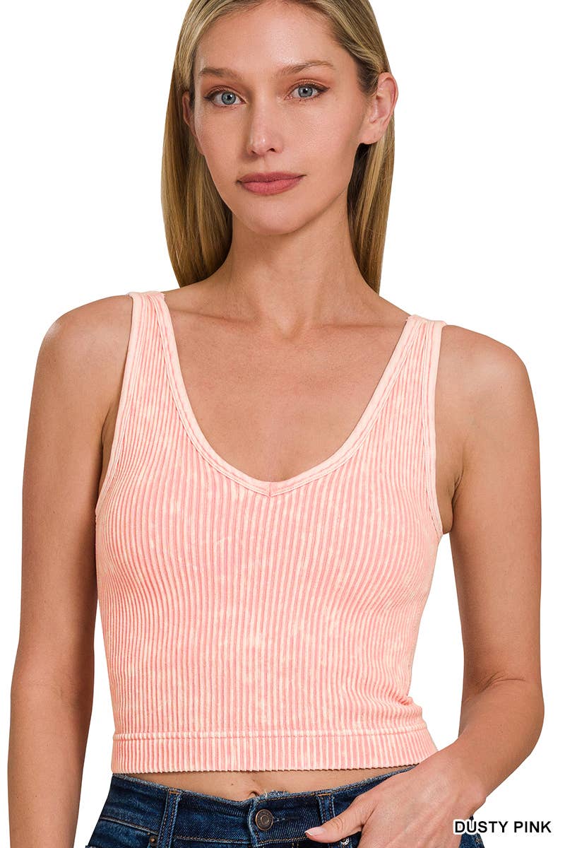 Blair Washed Seamless Rib Crop Tank w/ Removable Bra