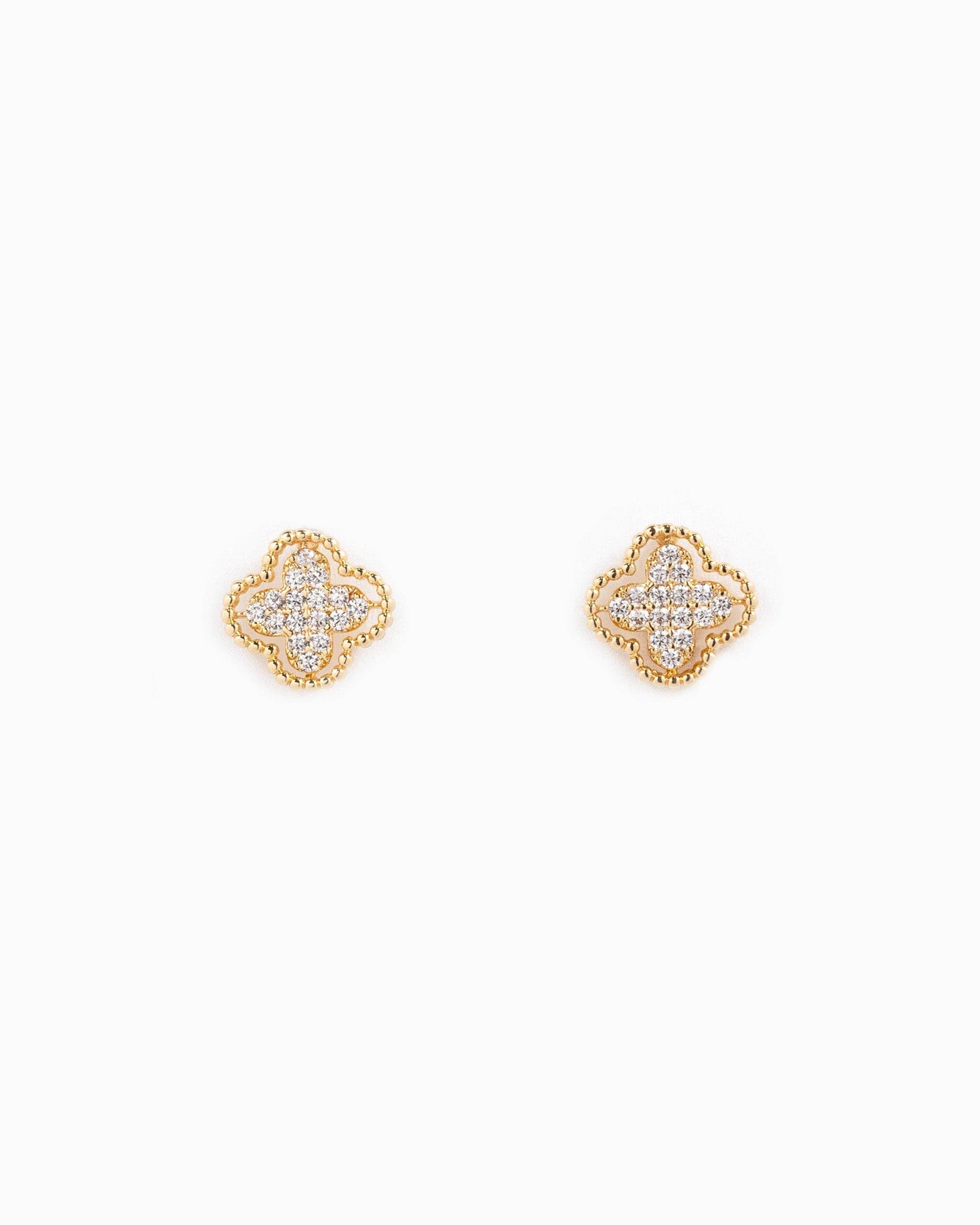 Open Frame CZ Pave Clover Stud Earrings