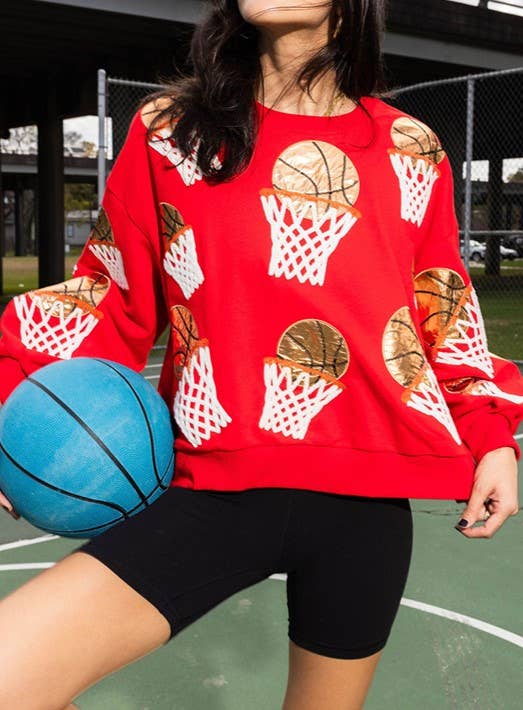 Shooten Hoops Sequin Embroidery Loose Sweatshirt