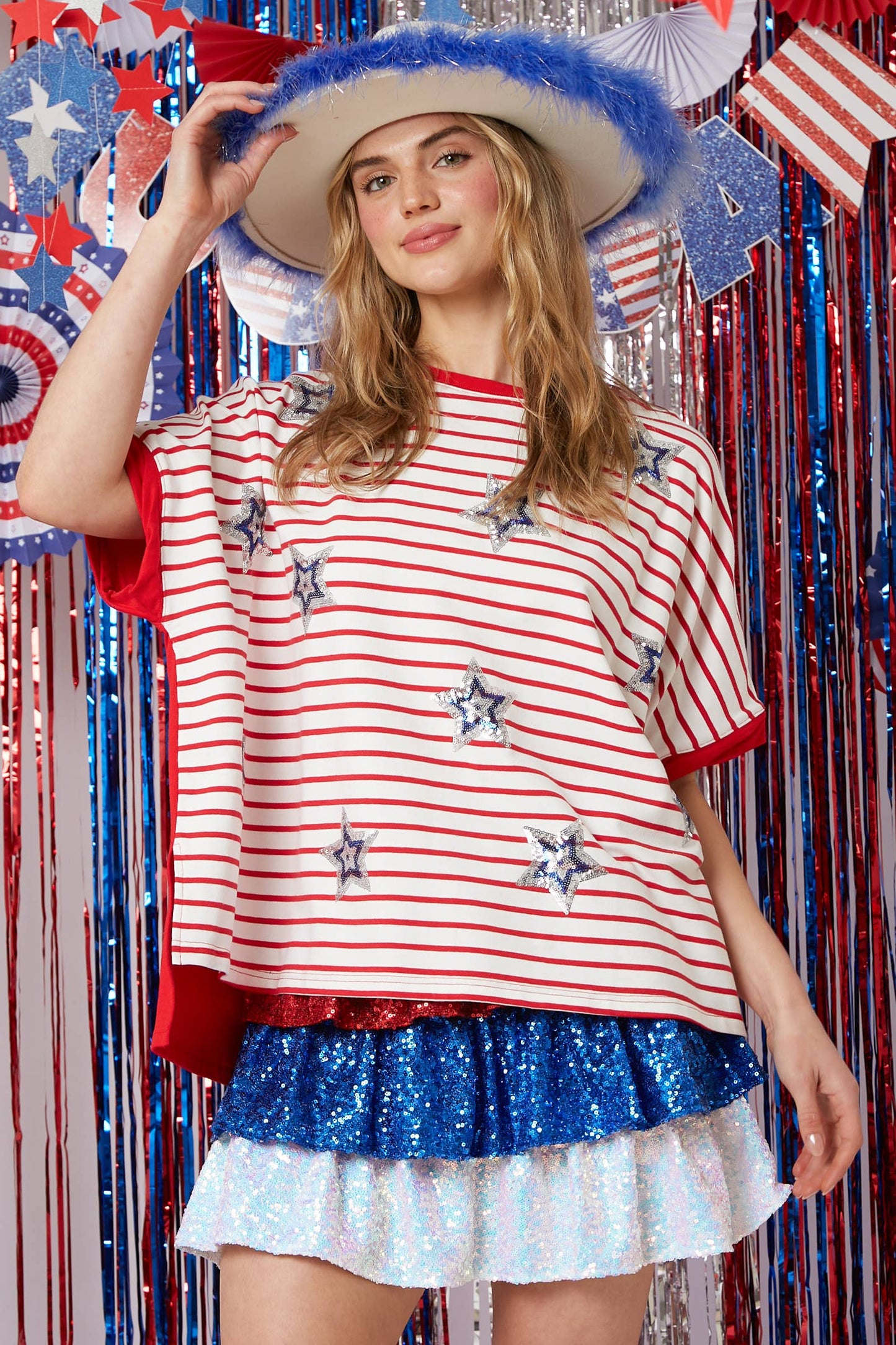 Sequin Star Patch Striped Tee