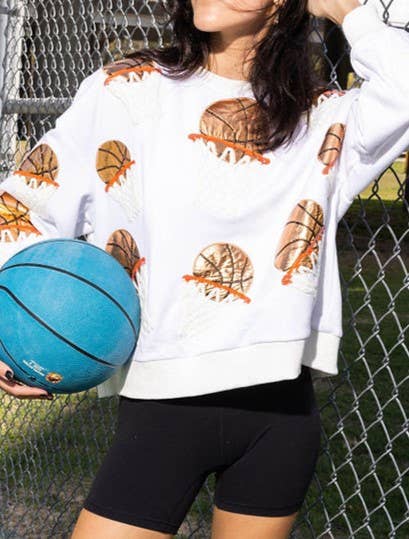 Shooten Hoops Sequin Embroidery Loose Sweatshirt